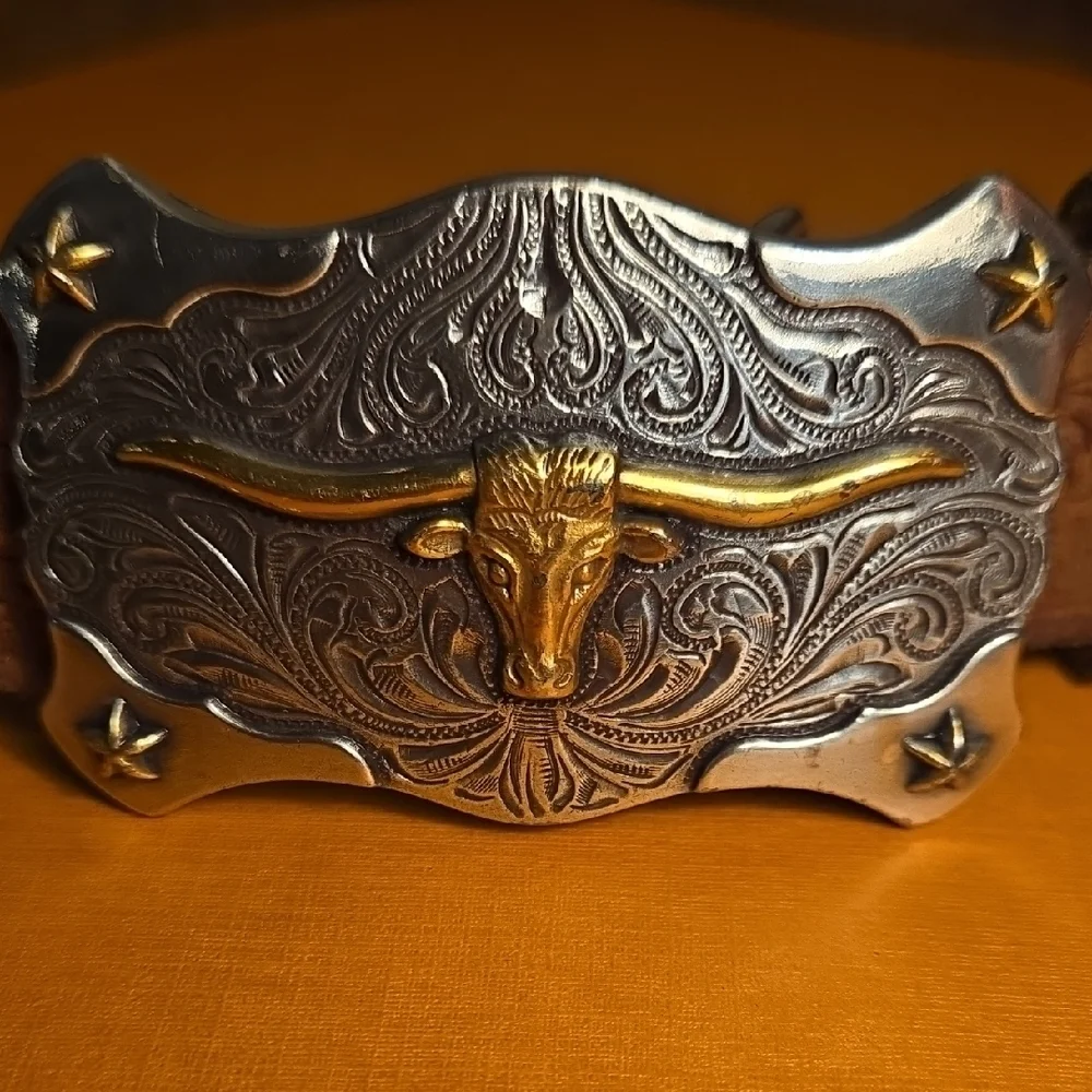 Tony Lama Kid's Leather Floral and Long Horn Belt